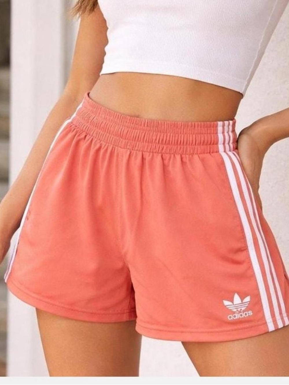 adidas Coral Athletic Shorts with White Side Stripes